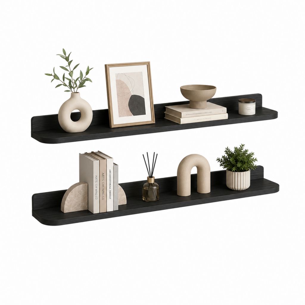 Set di 2 mensole sospese da parete in MDF melaminico nero, 100 × 15 × 8 cm ciascuna