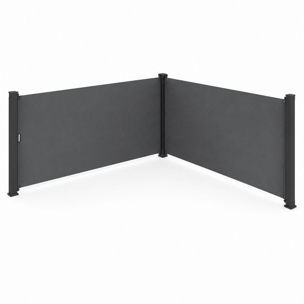 Paravento laterale retrattile angolare da esterno, 2 pannelli in poliestere e metallo, grigio antracite/nero, 300 × 160 cm ciascuno