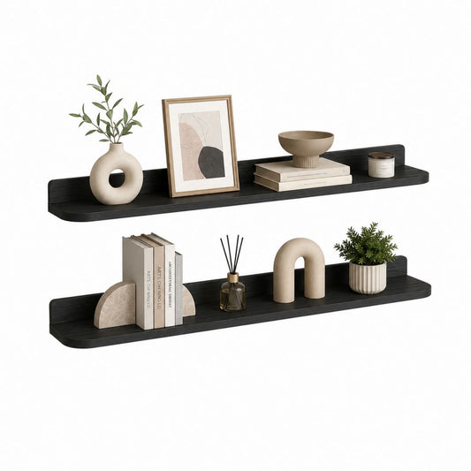 Set di 2 mensole sospese da parete in MDF melaminico nero, 100 × 15 × 8 cm ciascuna