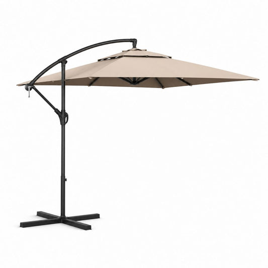 Ombrellone da esterno decentrato ottagonale in poliestere e acciaio, beige e nero, Ø 300 x 250 cm