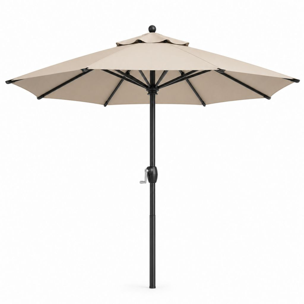 Ombrellone da giardino ottagonale in poliestere e acciaio beige con struttura nera, 300 × 250 cm