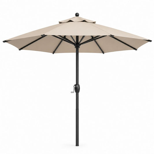 Ombrellone da giardino ottagonale in poliestere e acciaio beige con struttura nera, 300 × 250 cm