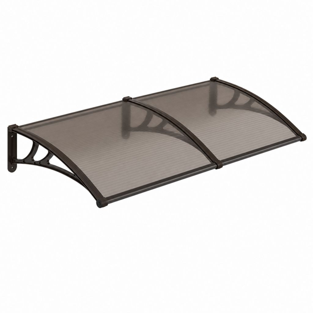 Pensilina curva da esterno 200 x 100 x 25 cm in policarbonato, ABS e metallo, marrone scuro e grigio fumé