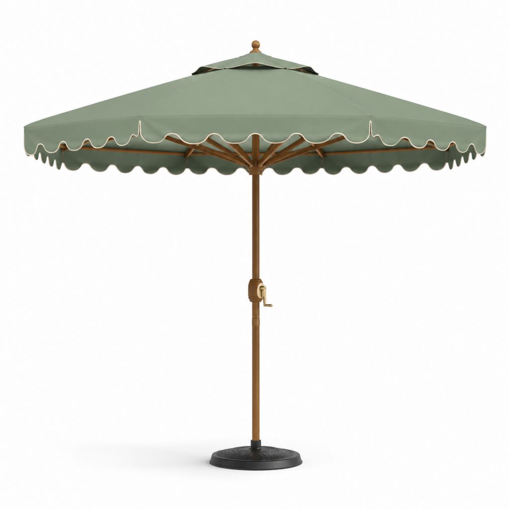 Ombrellone quadrato da esterno 300 × 300 × 270 cm in poliestere verde salvia con telaio in legno e base