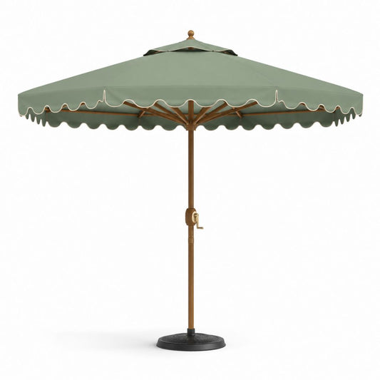 Ombrellone quadrato da esterno 300 × 300 × 270 cm in poliestere verde salvia con telaio in legno e base