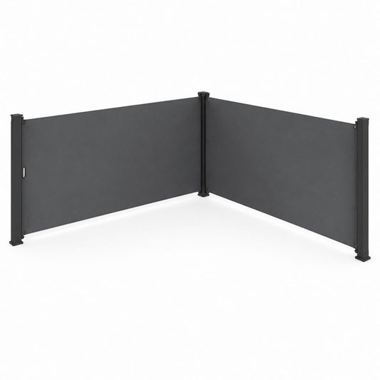 Paravento laterale retrattile angolare da esterno, 2 pannelli in poliestere e metallo, grigio antracite/nero, 300 × 160 cm ciascuno