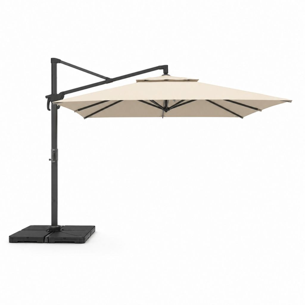 Ombrellone da giardino decentrato rettangolare da esterno in poliestere e acciaio 300 × 400 × 270 cm beige e antracite con base zavorrabile