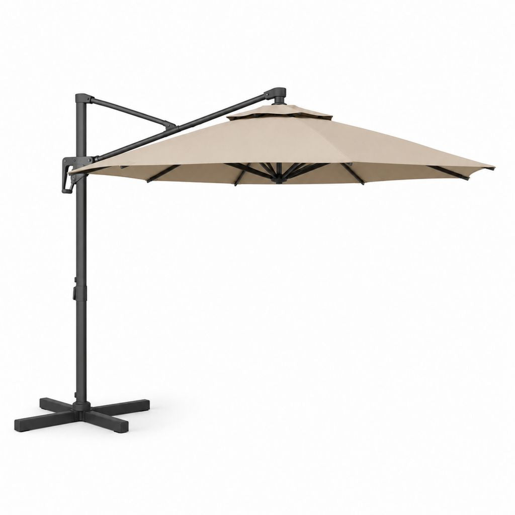 Ombrellone da esterno decentrato quadrato 300 x 300 x 260 cm in poliestere e acciaio, beige e antracite