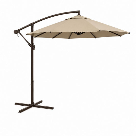 Ombrellone da giardino decentrato quadrato 300 × 300 cm in poliestere beige con struttura in acciaio marrone scuro